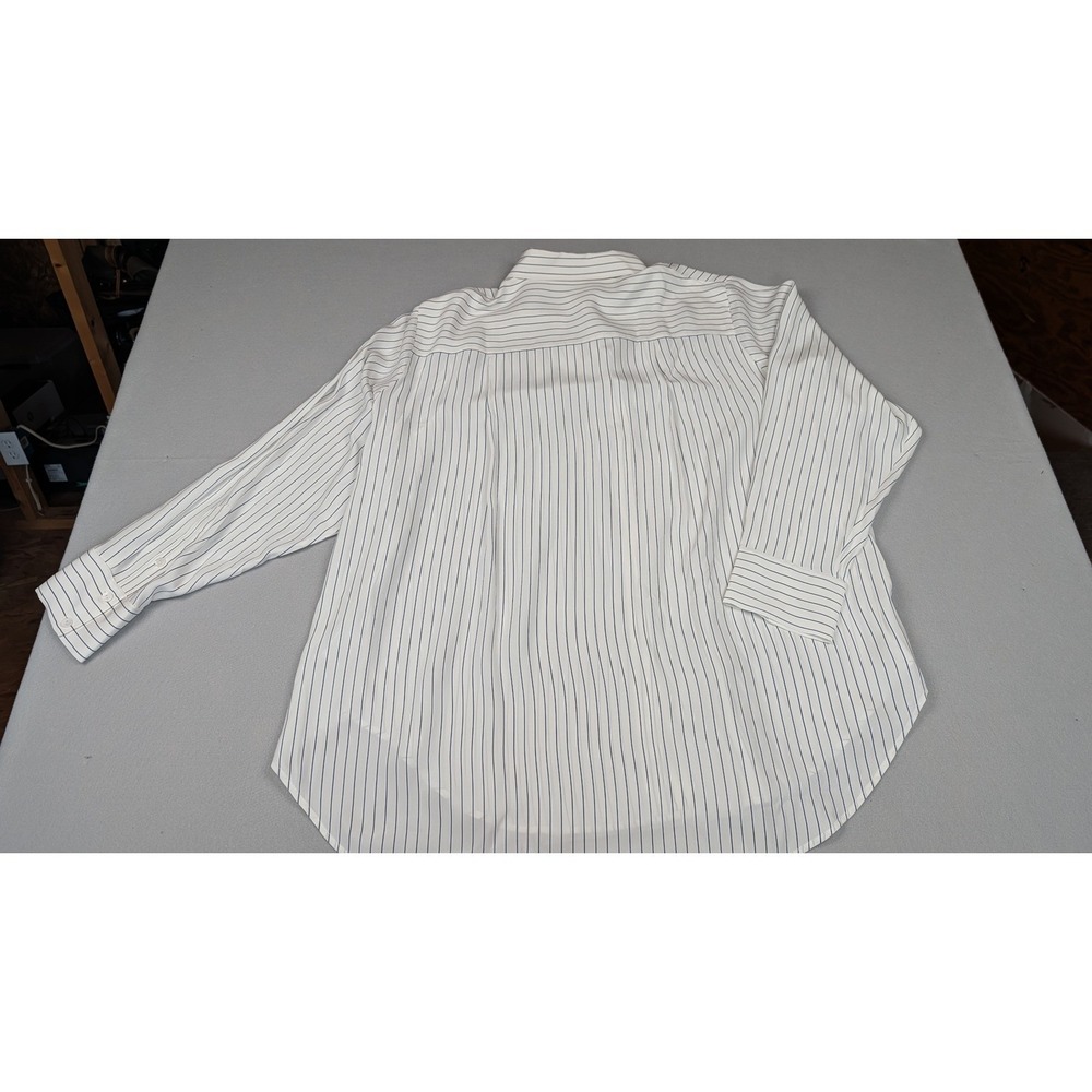 Lilysilk Womens XXL White Navy Blue Pinstripe Silk Button Down Shirt Long Sleeve - Picture 2 of 6